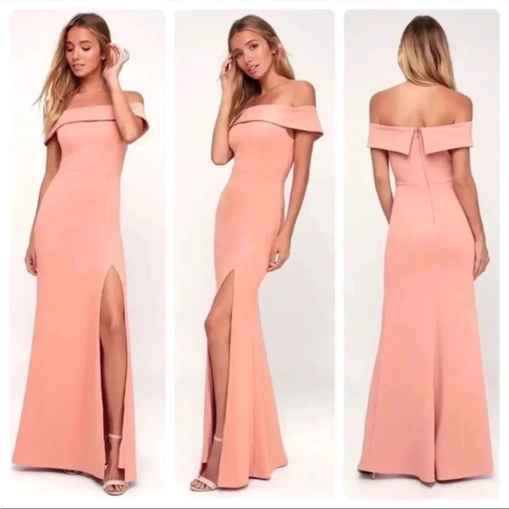 Lulus Aveline Mauve Pink Off-the-Shoulder Maxi Dress Sz S